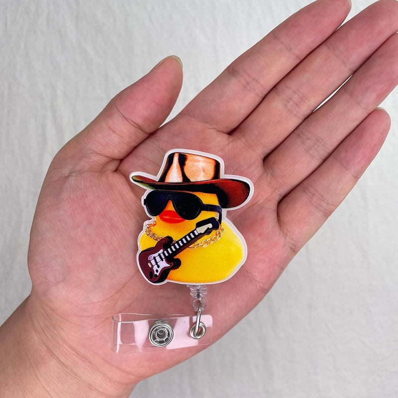LEBEIGHT Funny Cowboy Rubber Duck Badge Reel Retractable for Nurse Nursing Student RN CNA LPN Medical Worker & Teacher, Cute Rock Star Rubber Duck Badge Clip, Western Badge Holder with Alligator Clip | Acrylic - Image 3